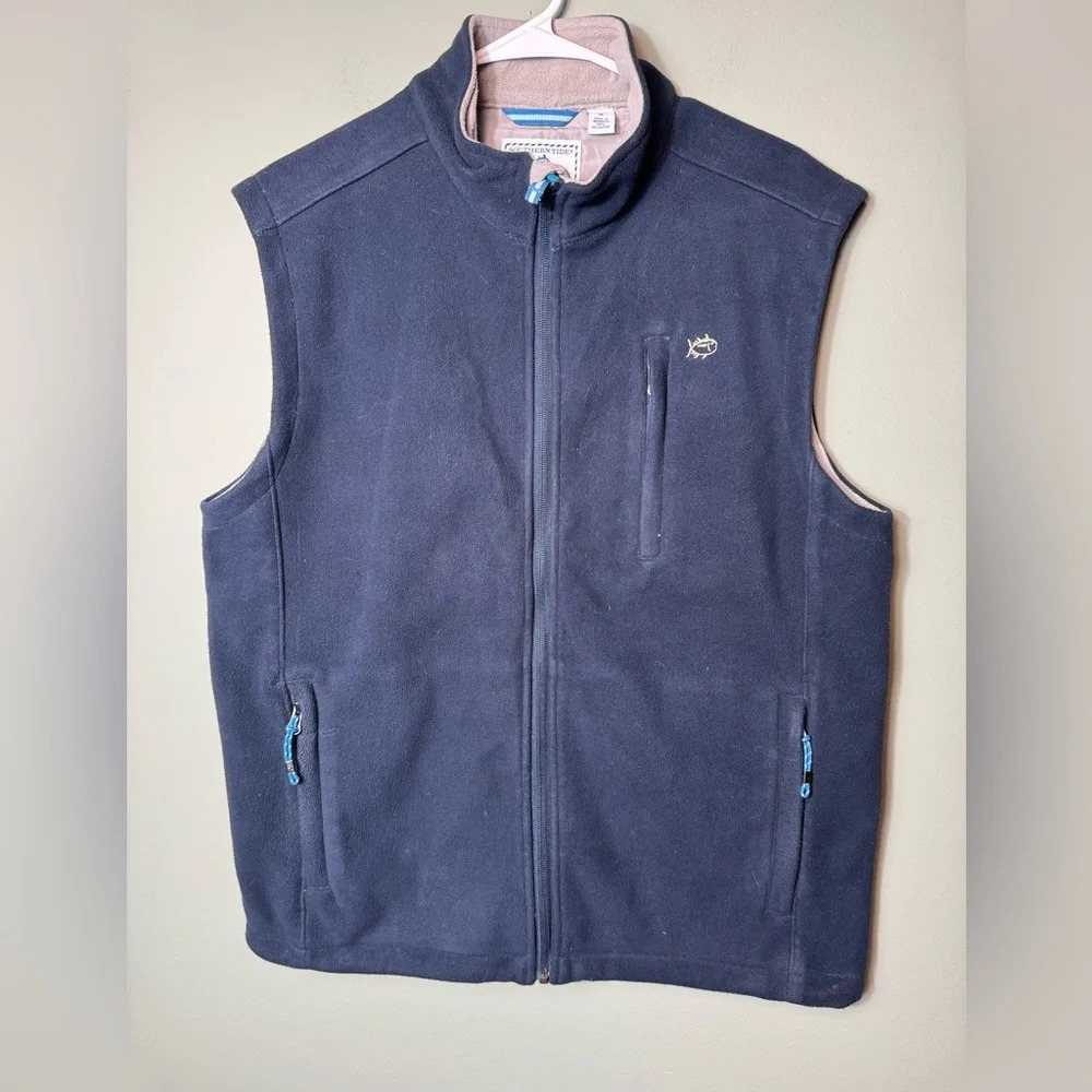 Southern Tide Sport New Orleans Men’s Blue Fleece Vest Zipper Pockets Medium